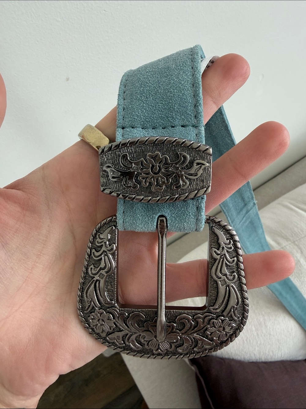 Free People Turquoise Suede Western Buckle Belt